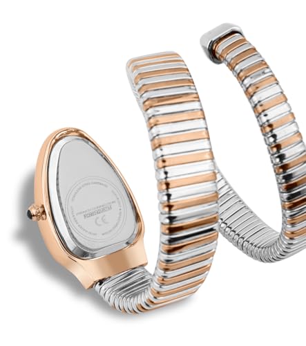 Image of French Connection Eternelle Curve | Blue Dial with Rose Gold Case | Flexible Wrap Bracelet Strap | Crystal Accent Design | Roman Numerals Analog Watch for Women - FCN0142URTM