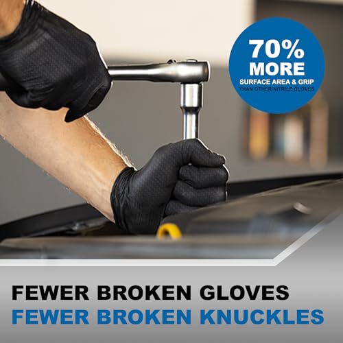 Image of PermaSafe Black Nitrile Gloves | Heavy Duty 6+ Mil Industrial Grade Protection | Powder and Latex-Free Nitrile Disposable Gloves with Raised Textured Grip | Ideal for Mechanics, Construction & More
