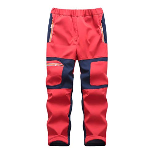 linlon Kids Boy's Snow Waterproof Pants Youth Fleece Lind Hiking Softshell Warm Insulated Trousers