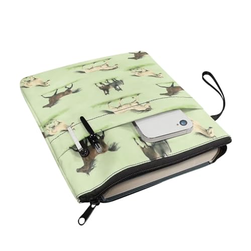NETILGEN Horse Green Book Sleeve Cover with Zipper Reusable Book Protector Paperback Book Cover Washable Fabric Book Pouch Cover with Pocket - Image 3