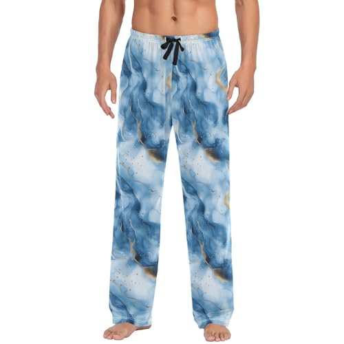 Marble Blue Men’s Pajama Bottoms Straight Leg Lounge Pants with Soft Touch Fabric3