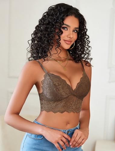 Image of Avidlove Lace Bralettes for Women V Neck Spaghetti Strap Bra Unpadded Tops Sexy Cami Crop Top Going Out Lingerie