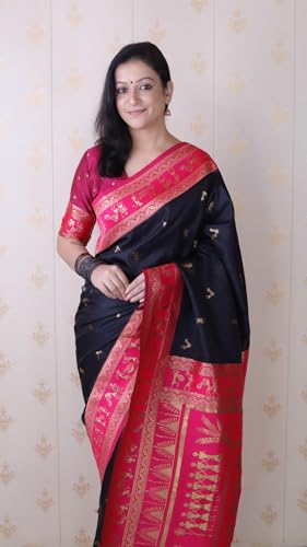 Image of SGF11 Women's Kanjivaram Pure Soft Silk Saree With Unstitched Blouse Piece