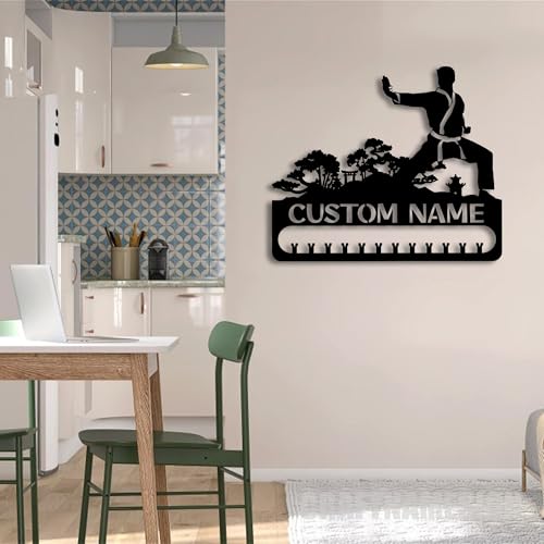 Ineidolin Custom Karate Metal Wall Hanging, Karate Medal Hanger Decorative Wall Art, Metal Medal Rack, Custom Name Medal Hanger, Karate Lover Gifts, Medal Holder Display Rack for Award and Ribbon