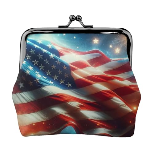 Pu Leather Buckle Coin Purse American-Starry-Sky Girls Kiss-Lock Change Purse Wallets