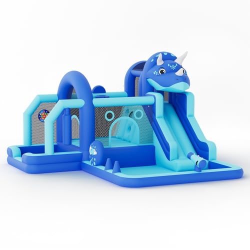 Grand Chateau Gonflable pour Enfants 7 en 1,Structure Gonflable avec Toboggan,Piscine,Souffleur,Mur d'escalade,Panier Basket et Pistolet à Eau,Château Gonflable...