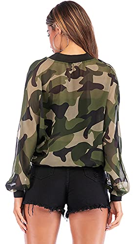 CHARTOU Women's Zip Up See Through Sheer Mesh Camo Jacket Camouflage Rash Guards2