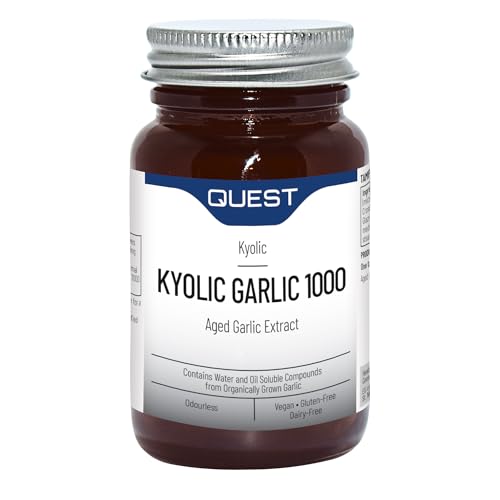 Quest - 45x Kyolic Garlic Tablets. High Strength 1000mg Odourless Aged Garlic Extract for Heart, Immune, Digestive & Cognitive Health. Daily Dietary Supplement. Vegan & Gluten-Free (Pack of 1)