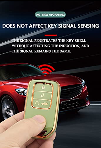 Sanrily Soft Tpu Golden-Edge 6 Button Key Fob Cover For Honda Odyssey Freed Elysion Keyless Full Protection Key Fob Case With Leather Keychain Beige #TOP4