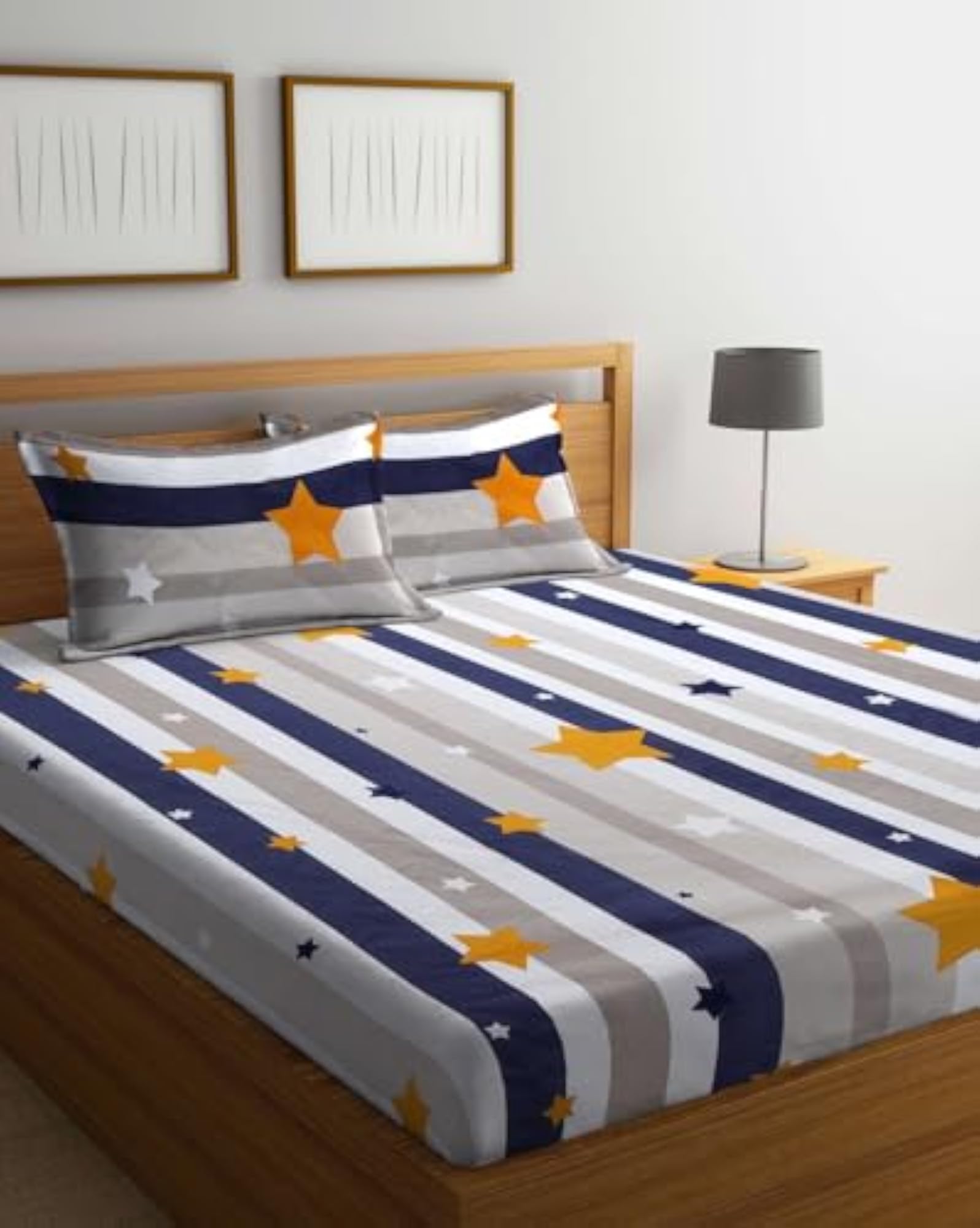 Star Print Double Bed Elastic Fitted Bedsheet for Kids Room