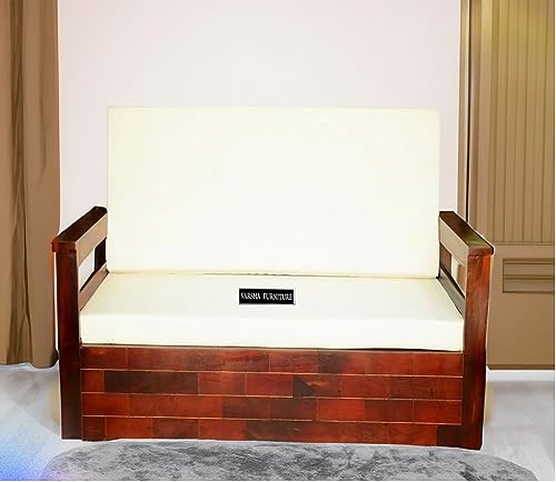 Image of Varsha Furniture Foldable 3 Seater Sheesham Wooden Bed Cum Sofa Set for Living Room | Sofa Cum Bed for Living Room Furniture | Mattress Included | Made with Sheesham Wood- Honey Finish