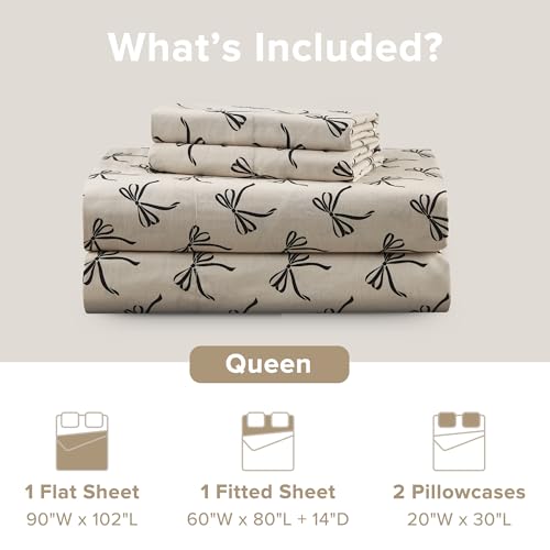 Image of Comfort Spaces 100% Cotton Percale Sheets Queen Size 4 Pcs, Bow Black /Taupe