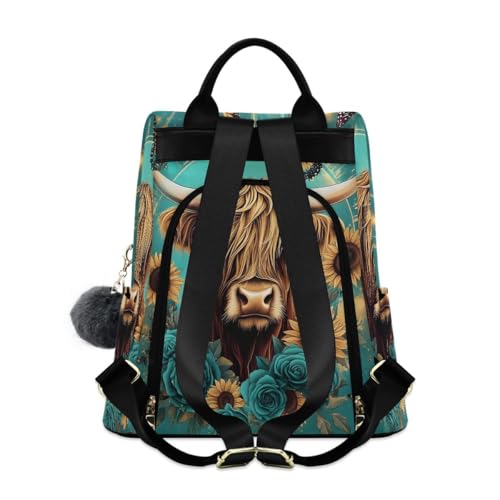 Image of ALAZA Highland Cow Butterfly Rose Trips Hiking Camping Rucksack Pack for Women