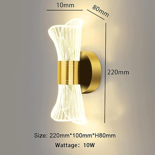Image of CORAL TREE Modern LED Wall Light, Hourglass Acrylic Shade Decorative Wall Sconce, Integrated Energy-Efficient LED, Sandblasted Gold Finish, Warm White, Pack of 1