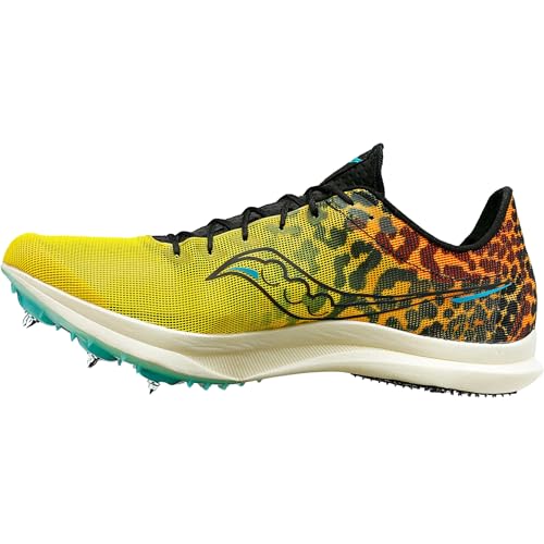 Saucony Men's Endorphin Cheetah Middle Distance Carbon Plated Track Spike, Black/Vizi, 13