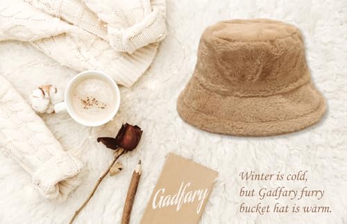 Image of Bucket Hat Women Furry Fuzzy Bucket Hats for Ladies, Winter Warm Fluffy Plush Faux Fur Hat for Women