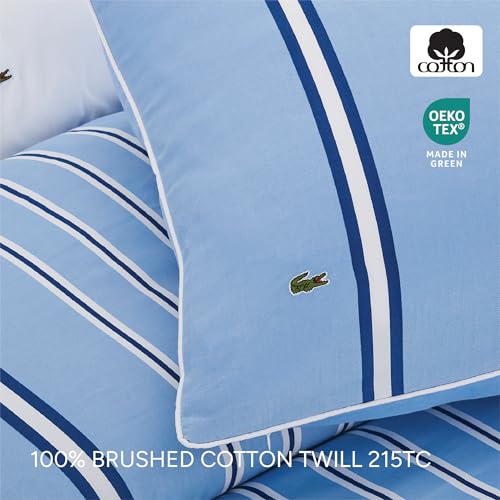 Lacoste Hollis Stripe Comforter Set, 100% Cotton Brushed Twill, Reversible Duvet with Pillow Shams, Soft & Fluffy Hotel-Style Bedding, Blue, Full/Queen by Lacoste - Image 3