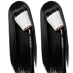 Long Straight Remy Hair Wigs Natural Black Heat Resistant Fiber Hair Full Machine Wig with Bangs Cosplay Party Wig For Fashion Women (24 Inch) - Image 3
