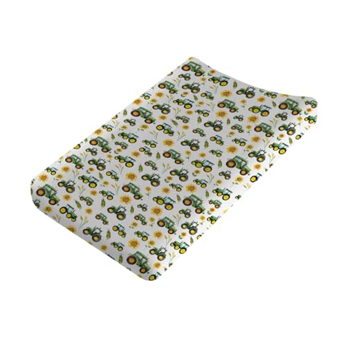 Tractor Vehicle Sunflower Baby Changing Pad Covers,Unisex Fitted Changing Pad Covers for Boys Girls,Comfortable Breathable Changing Table Covers Gifts,Polyester Easy Care Diaper Changing Pad Covers