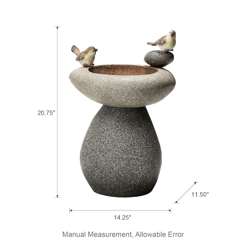 Image of Glitzhome 20.75 inch H Water Fountain with LED Light and Pump, Zen Style Faux Stone Texture Birdbath Outdoor Fountains with Birds Decor, Floor Fountain for Porch Deck Patio Backyard