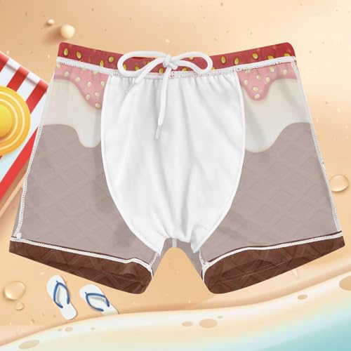 Boys Swim Trunks Quick Dry Bathing Suit Strawberry Ice Cream Brown Toddler Swim Shorts Boardshorts Swimwear 3-104