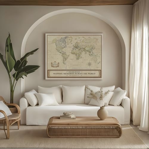 Image of DECORARTS - Large Colorful World Map Art Canvas Wall Art, Classic World Maps for Wall, Hand-Stretched Giclee Print, Home Office Statement Piece, Handcrafted in USA, 35x28''