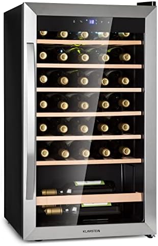 Klarstein Weinkühlschrank, Getränkekühlschrank Schmal, Kühlschrank mit Glastür, Getränkekühlschränke Freistehend, Weinkühlschrank Klein, Weinkühlschränke 1 Zone, LED-Beleuchtung, 4