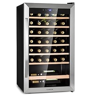 KLARSTEIN Cantinetta Vino, Cantinetta Vino Refrigerata a Zona Singola per Interno/Esterni, Frigo Bar, Cantina Vino con Vetrina, Mini Bar, Frigo Vino con Illuminazione LED, 4-18°C, 36 Bottiglie