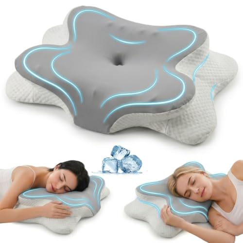 TOOHUB Cervical Neck Pillow Cervical Pillow for Neck and Shoulder Pain Memory Foam Butterfly Ergonomic Pillow with Removable Washable Pillowcase for Side Back Stomach Sleepers
