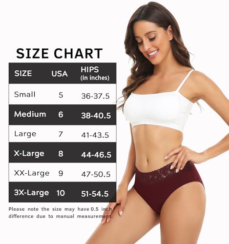 RHYFF Womens Underwear Cotton Bikini Panties Lace Soft Hipster Panty Ladies Stretch Full Briefs 5 Pack