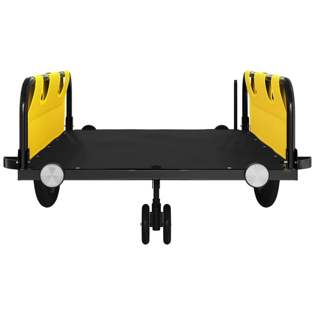 Remolque de bicicleta amarillo de tela Oxford y hierro con recubrimiento en polvo con reflector bandera de seguridad, 122 x 53 x, plegable, plegable para transportar equipaje, perros, niños