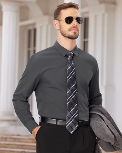 Image of Alimens & Gentle Men's Dress Shirts Long Sleeve Wrinkle Free Stretch Business Casual Wedding Button Down Shirt