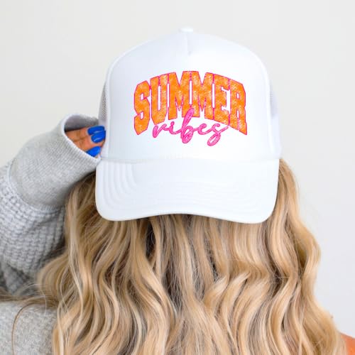 Image of Summer Vibes Graphic Adjustable Cap Women and Teens Classic 5 Panel Mesh Snap Back Trucker Hat
