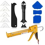 JXINLODGEG Caulk Gun Kit for 10oz Caulk Tubes – Silicone Caulking Gun, Caulk Remover, Sealant Finishing Tool & Grout Scraper – 6:1 Thrust Ratio for Precision Home and Outdoor Repairs
