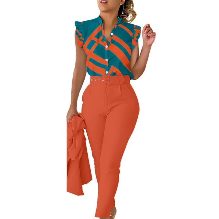 Traje de verano de 3 piezas con diseño floral y manga de volantes para un estilo sofisticado