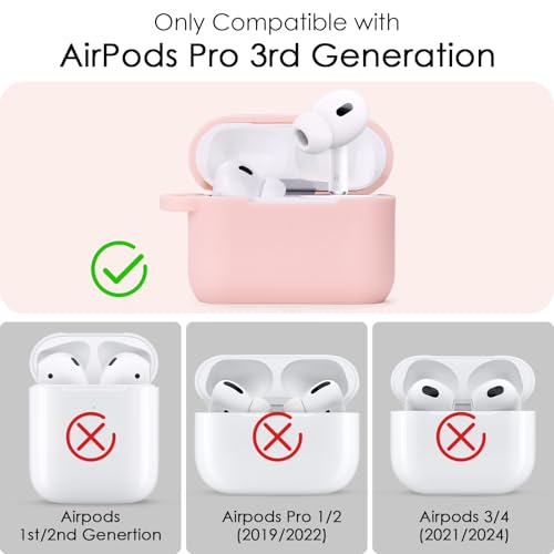 Image of VISOOM for AirPods Pro 3 Case 2025, Silicone Case for Apple Air Pods Pro 3rd Generation Cover Women, Cute iPods 3 Protective Cover with Bling Keychain & Cleaning Kit,Pink