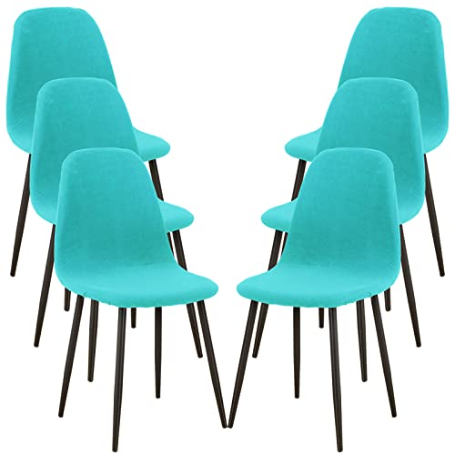 Fundas para Silla Comedor,Moderno Estilo Nórdico Funda para Silla Escandinava Elástica Spandex Tela Lavable Cubiertas Protectoras de Sillas sin Brazos para Salón Cocina-Azul Claro-6 Piezas