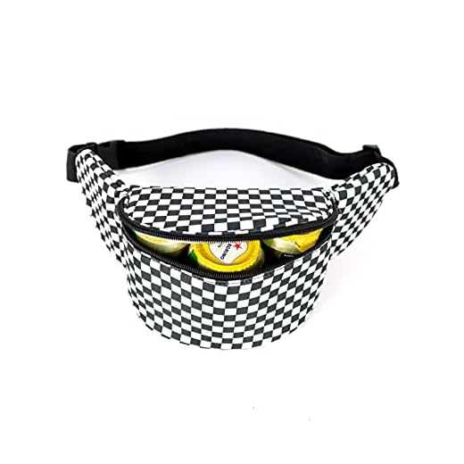 FYDELITY Insulated Fanny Pack Cooler for 3 Cans Beer Fanny Pack Retro 80s 90s Fanny Pack Cooler Beer Belly Waist Pack Cooler Fanny Pack Beer Waist Packs Insulated Waist Bag Black & White Checkered