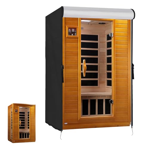 Agustone Outdoor Waterproof Sauna Cover, Heavy Duty Cover for 2-Person Wood Infrared Home Sauna, UV-Anti Fade-Resistant All-Weather Protection -Black, 48" W x 45" D x 74" H
