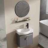 Lavandino Da Bagno, Mobiletto Da Bagno A Parete, Mobili Per Lavabo Da Bagno, Lavabo In Ceramica Con Specchio E Contenitore, Lavabo Integrato In Ceramica, Per Cucina E Casa, 65 Cm/25,6 Pollici