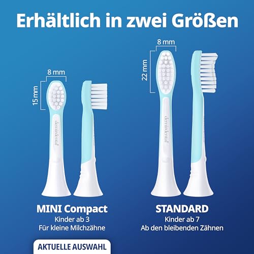 demirdental Ersatzbürsten für Kinder passend für Philips Sonicare Ersatzbürsten Kids, Compact Mini geeignet für 3-6 Jahre, entspricht HX6034 HX6038, Türkis, 8er Set
