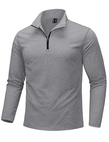 Kefitevd Long Sleeve Golf Shirt Men Quarter Zip Pullover Fleece Lined Sweater 3/4 Zip Up Midweight Sweatshirt Light Grey Xl