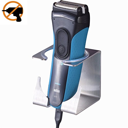 Preisvergleich Produktbild CASEWIND Silber Gebürstet Finished Oberfläche Modern ohne Bohren Rasierapparathalter Rasierern Adapter Plug selbstklebend für Männer Badezimmer Accessoires