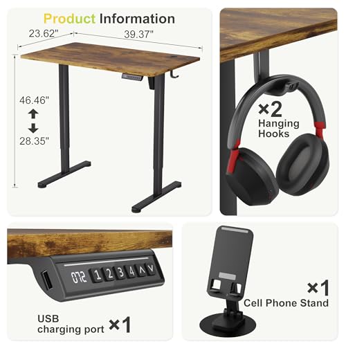 Furmax Electric Standing Desk, 40 x 24 Inches Sit Stand up Desk, Sit Stand Height Adjustable Home Office Desk with 4 Height Position Memory - with Splice Board (Rustic Brown, 40)