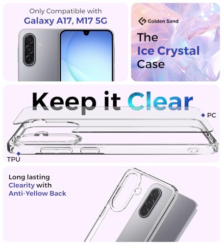 Image of Golden Sand Ice Crystal Back Cover Case for Samsung Galaxy A17 5G, Samsung Galaxy M17 5G - Transparent, Slim Fit, Military-Grade Drop Protection, Raised Lips, Anti-Scratch (Clear, TPU+PC)