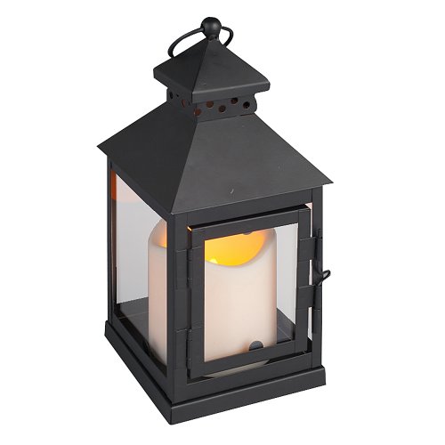 Everlasting Glow LED Candle and Mini Square Metal Lantern with Plexi Glass