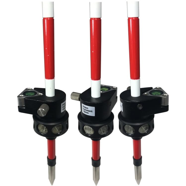 Miniprisma de medición 360°, Allround Prisma MPS360T desplazable con 4 varillas de 30 cm + adaptador de libélula de 2 mm para estación total