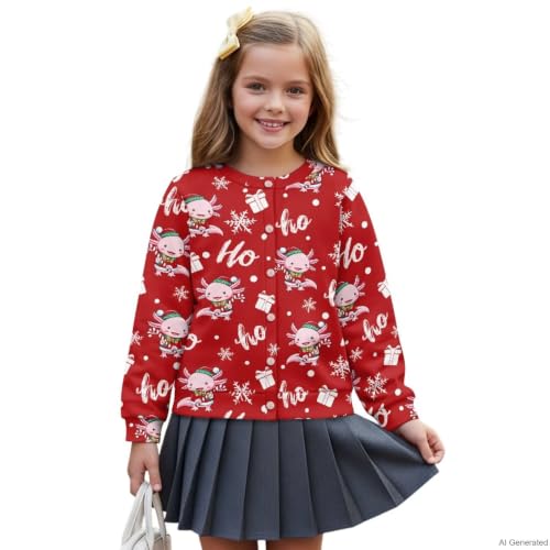 Image of Girls Cardigans Sweater Long Sleeve Crew Neck Button Down Sweaters School Outerwear for Kids Fall Winter Tops
