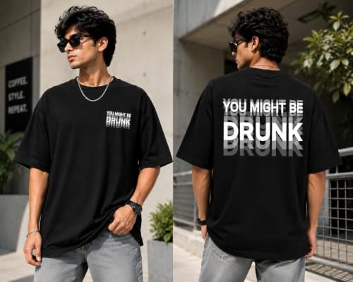 XENTORA You Might Be Drunk Graphic Oversized T-Shirt, White - Image 3