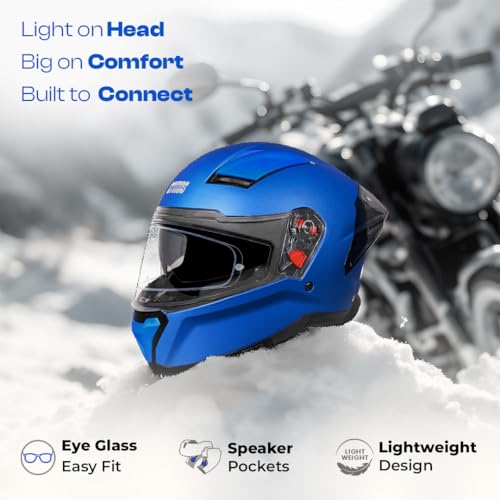 Image of STUDDS Helios ISI and DOT Certified Full Face Helmet with Antifog 100 Lens, Sporty Spoiler (MATT Blue - XL)